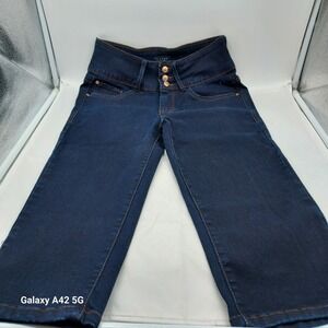 Curve Appeal Womens High Rise Dark Wash Denim Capri Jeans Size 6/28 Indigo